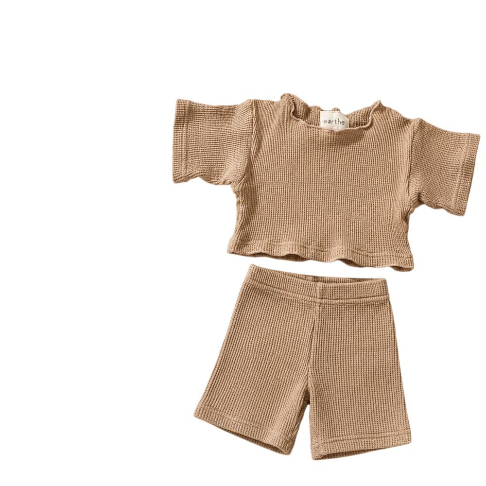 Eorthe Knit Waffle Crop Top Biker Shorts Set Tan 3-6 Months